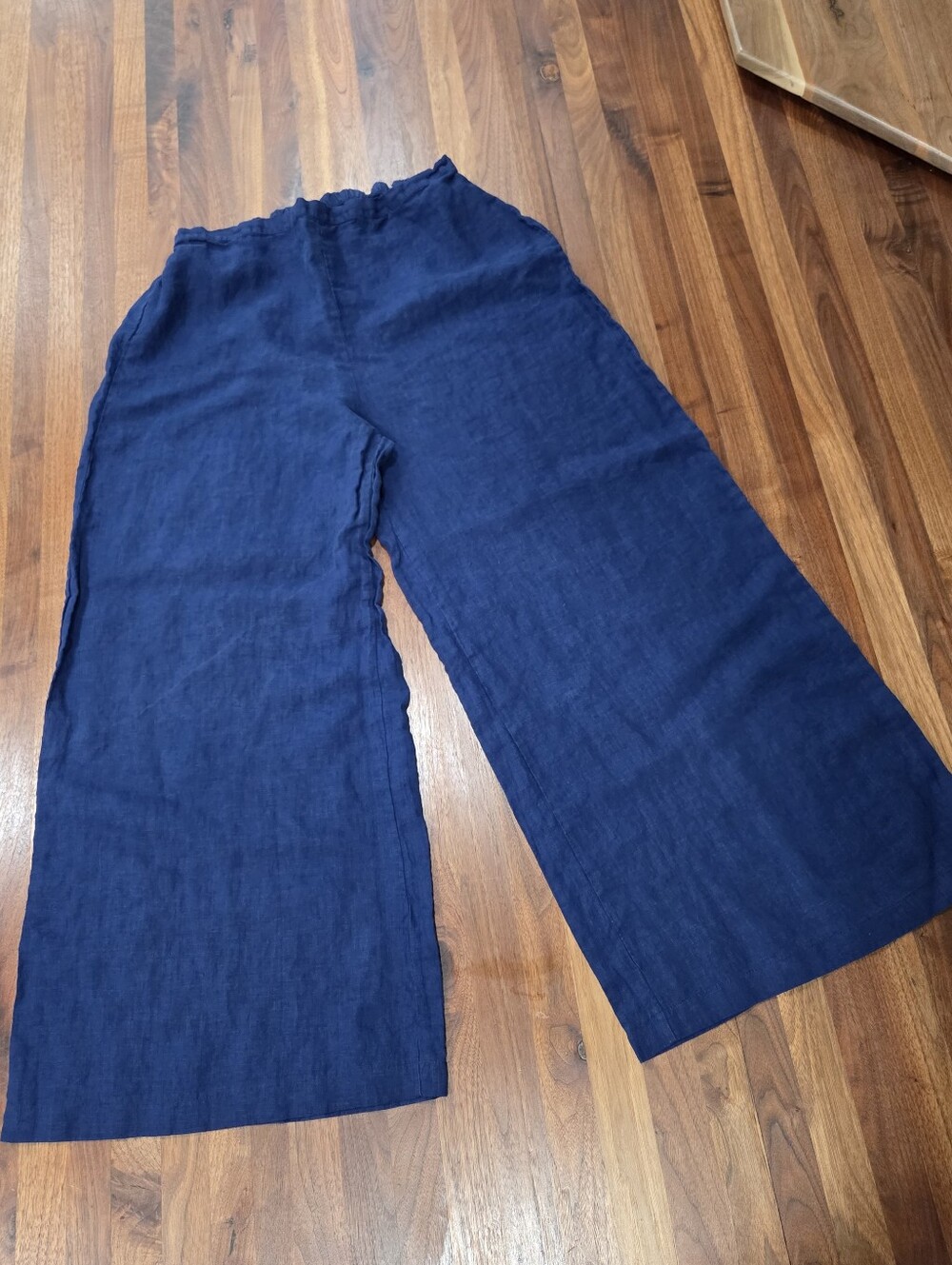 bryn Walker Navy Wide-Leg Linen Pants Made In USA  Elastic Waist